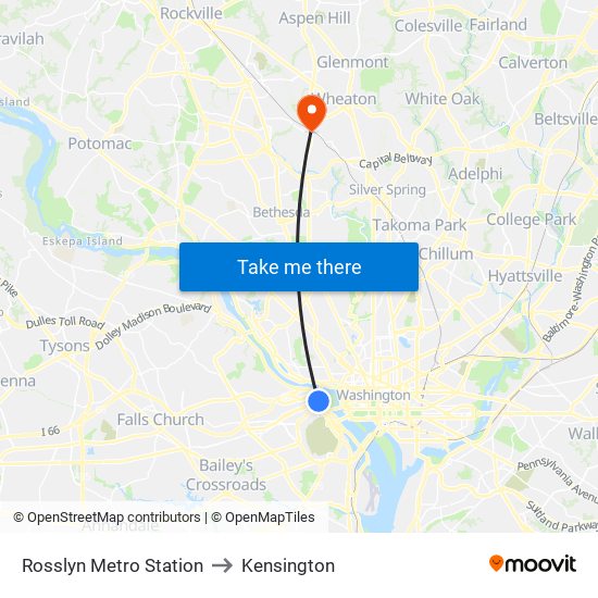 Rosslyn Metro Station to Kensington map