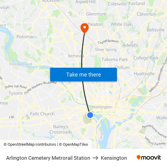 Arlington Cemetery  Metrorail Station to Kensington map