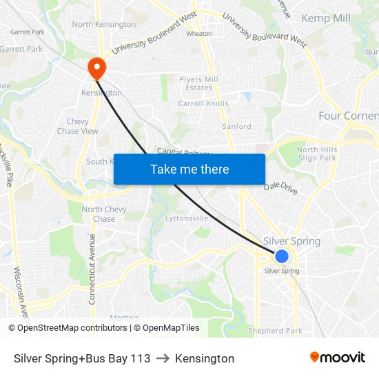 Silver Spring+Bay 113 to Kensington map