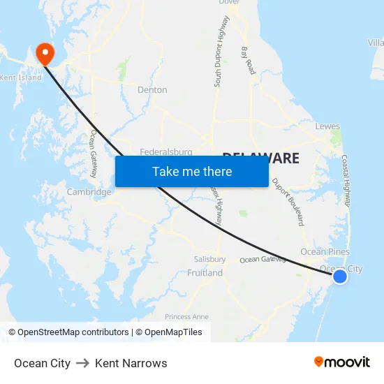 Ocean City to Kent Narrows map