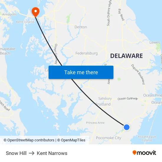 Snow Hill to Kent Narrows map
