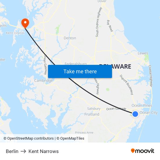 Berlin to Kent Narrows map