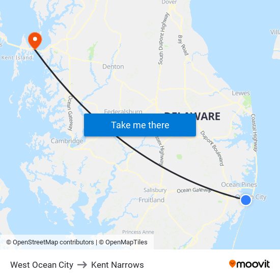 West Ocean City to Kent Narrows map