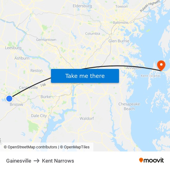 Gainesville to Kent Narrows map