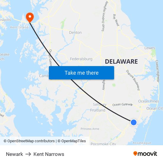 Newark to Kent Narrows map