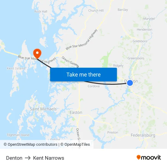 Denton to Kent Narrows map