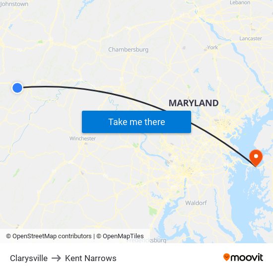 Clarysville to Kent Narrows map