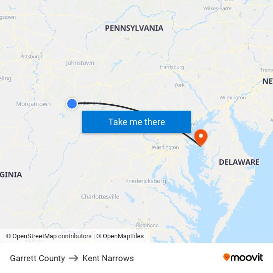 Garrett County to Kent Narrows map