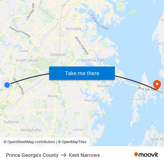 Prince George's County to Kent Narrows map