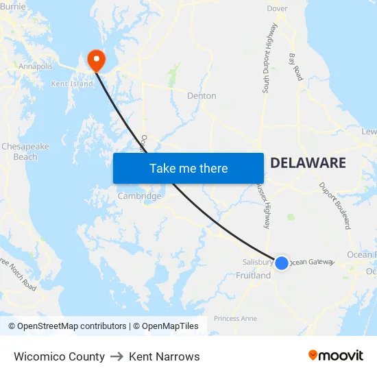 Wicomico County to Kent Narrows map