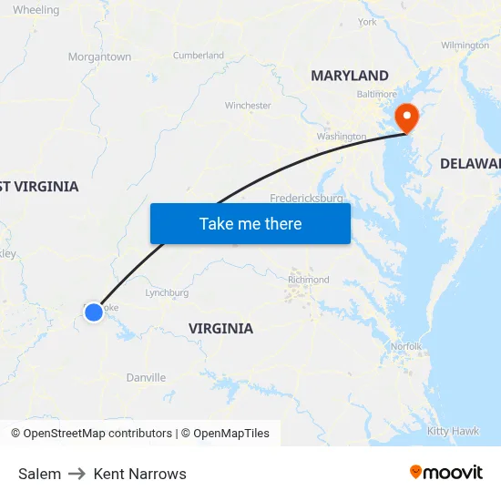 Salem to Kent Narrows map