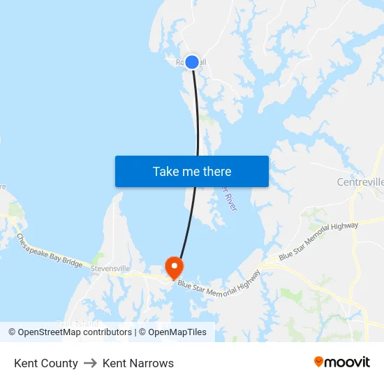 Kent County to Kent Narrows map