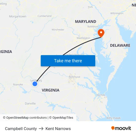 Campbell County to Kent Narrows map