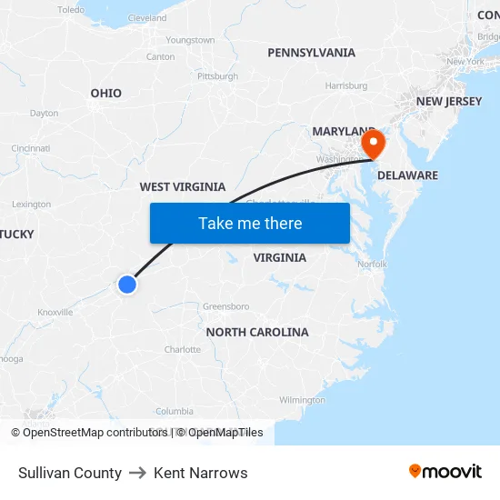 Sullivan County to Kent Narrows map