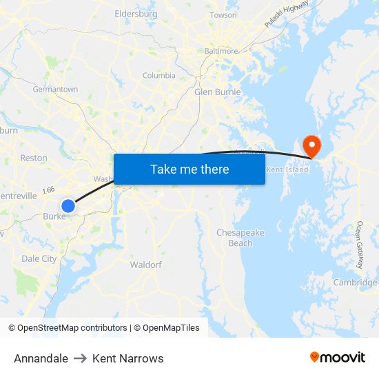 Annandale to Kent Narrows map