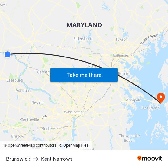 Brunswick to Kent Narrows map