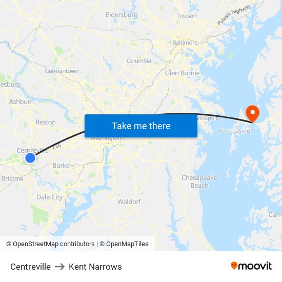 Centreville to Kent Narrows map