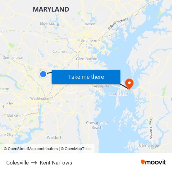 Colesville to Kent Narrows map