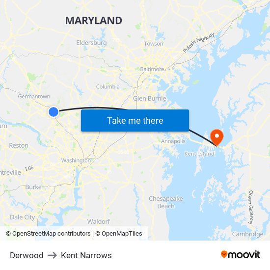 Derwood to Kent Narrows map