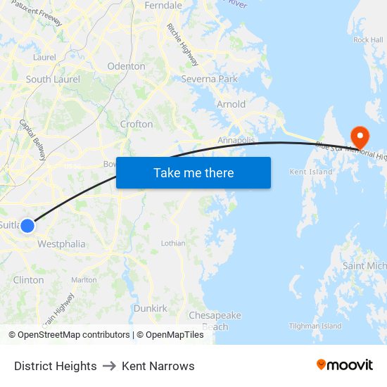 District Heights to Kent Narrows map