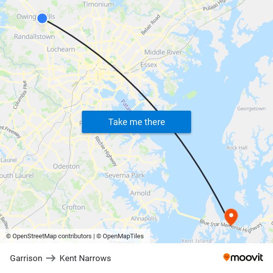 Garrison to Kent Narrows map