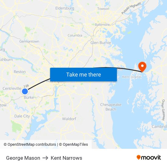 George Mason to Kent Narrows map