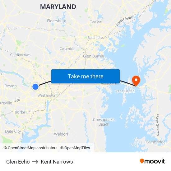 Glen Echo to Kent Narrows map