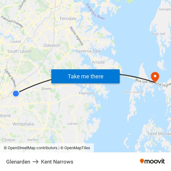 Glenarden to Kent Narrows map