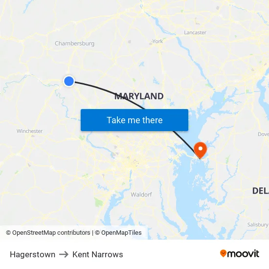 Hagerstown to Kent Narrows map