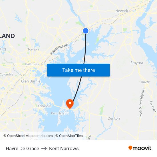 Havre De Grace to Kent Narrows map