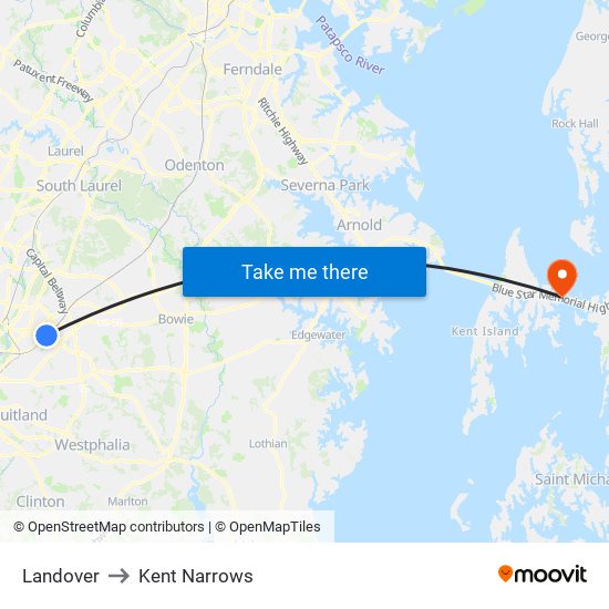 Landover to Kent Narrows map