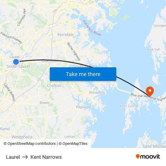 Laurel to Kent Narrows map