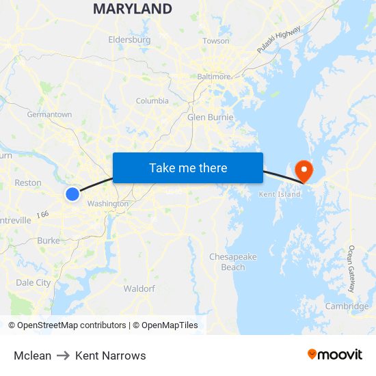 Mclean to Kent Narrows map