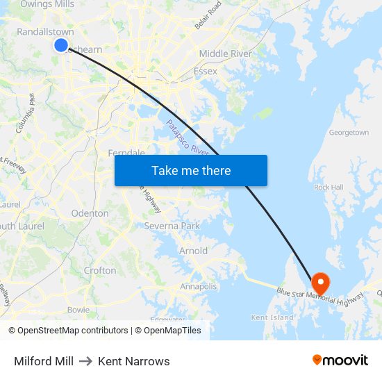 Milford Mill to Kent Narrows map