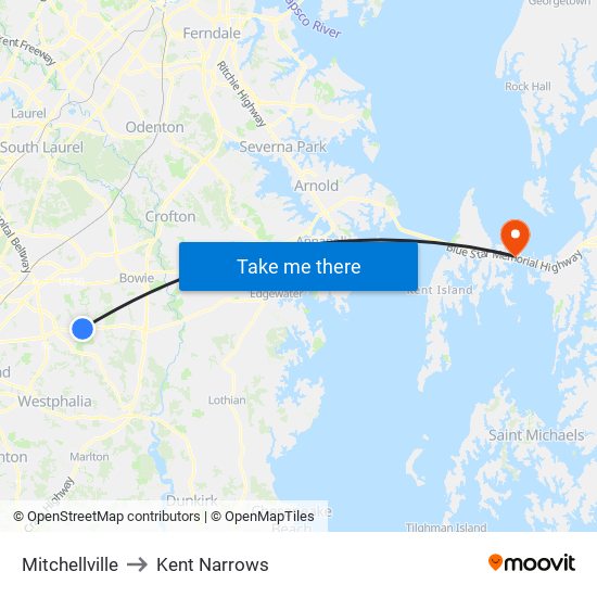 Mitchellville to Kent Narrows map