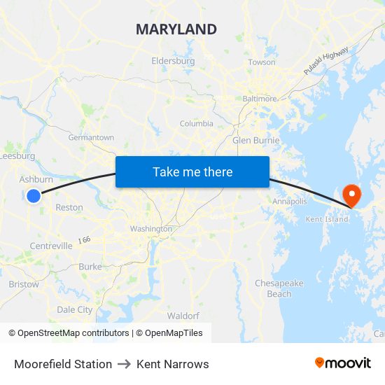 Moorefield Station to Kent Narrows map