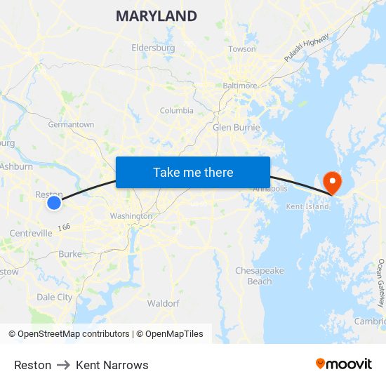 Reston to Kent Narrows map