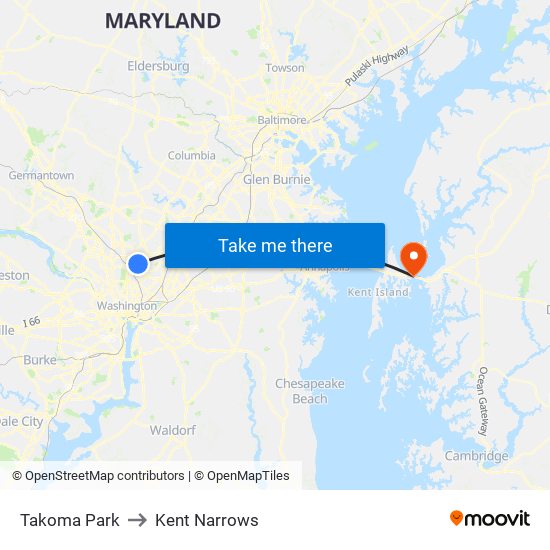 Takoma Park to Kent Narrows map