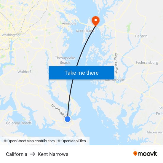 California to Kent Narrows map