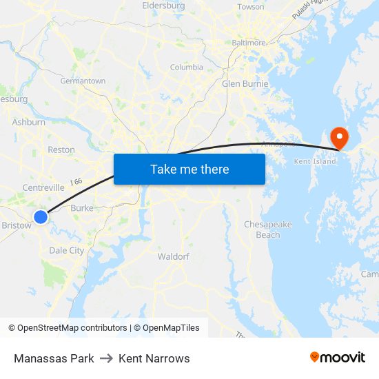 Manassas Park to Kent Narrows map