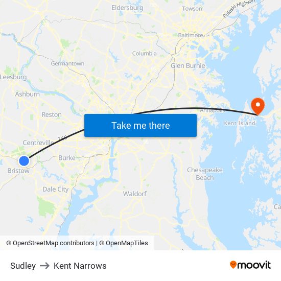 Sudley to Kent Narrows map