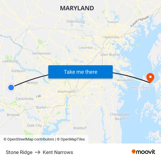 Stone Ridge to Kent Narrows map