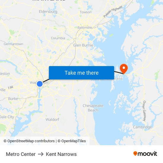 Metro Center to Kent Narrows map