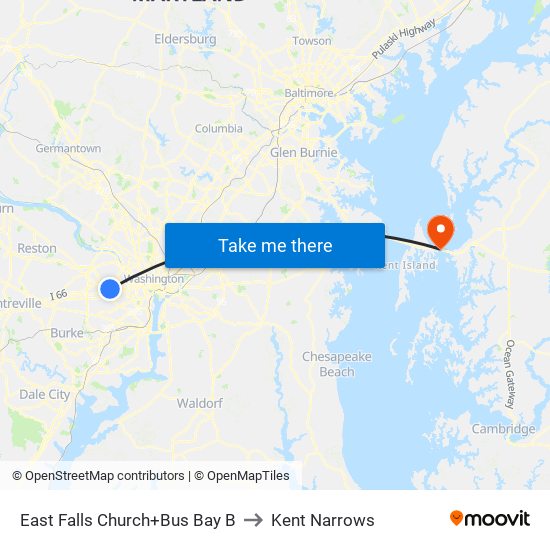 East Falls Church+Bay B to Kent Narrows map