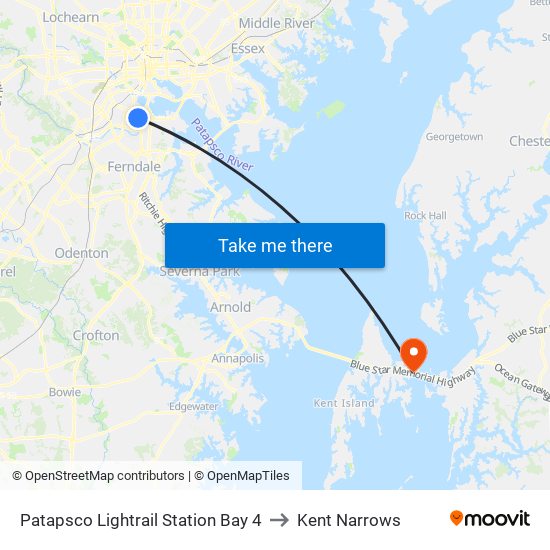 Patapsco Lightrail Station Bay 4 to Kent Narrows map