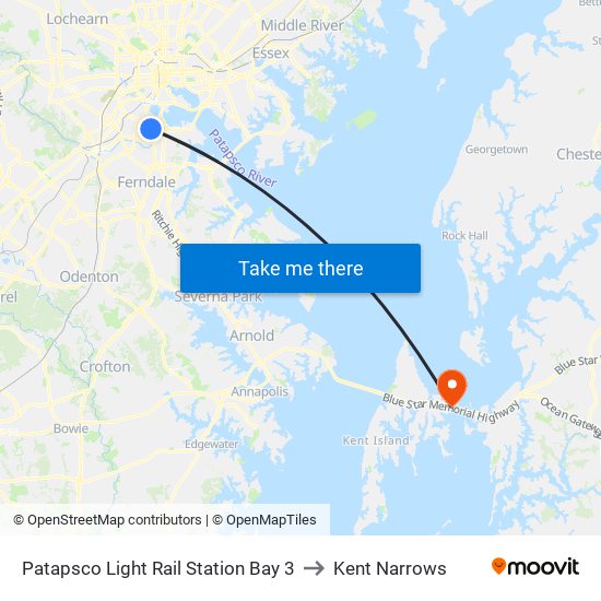 Patapsco Light Rail Station Bay 3 to Kent Narrows map