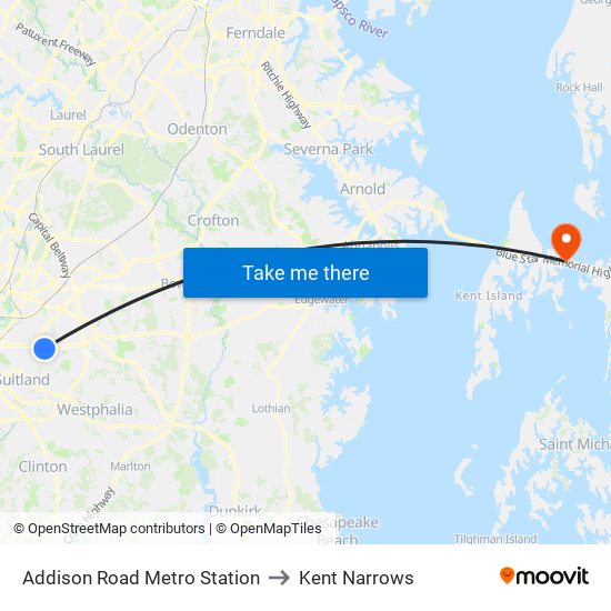 Addison Road Metro Station to Kent Narrows map