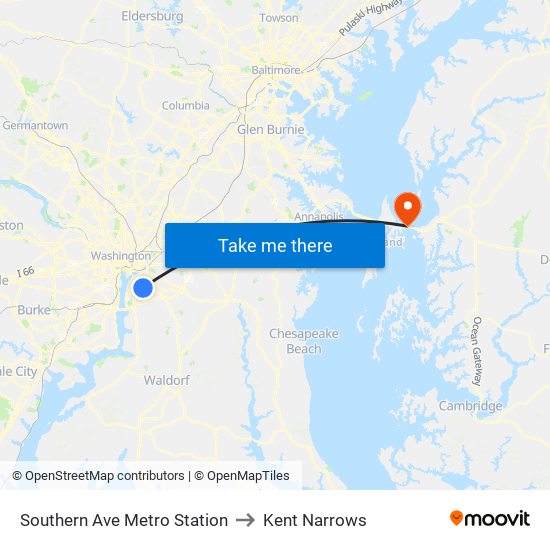 Southern Ave Metro Station to Kent Narrows map