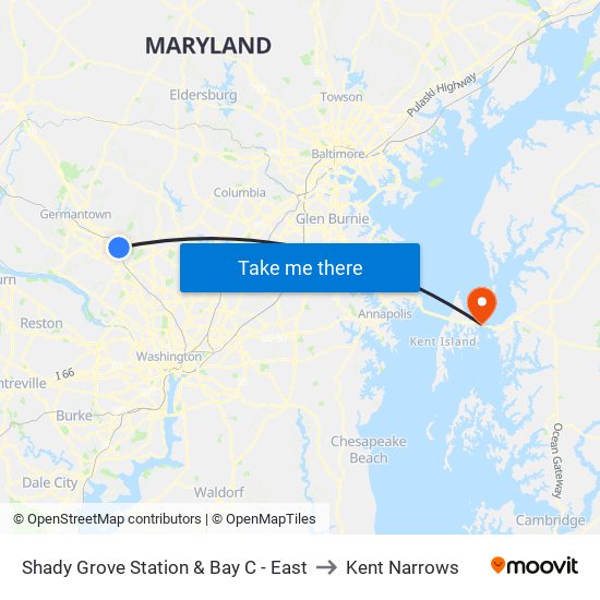 Shady Grove Station & Bay C - East to Kent Narrows map