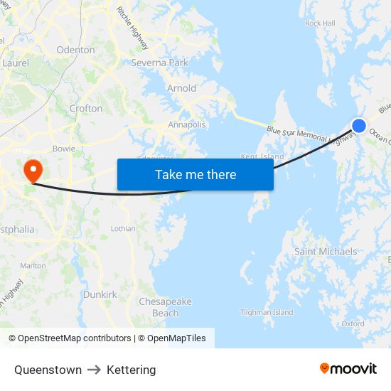 Queenstown to Kettering map